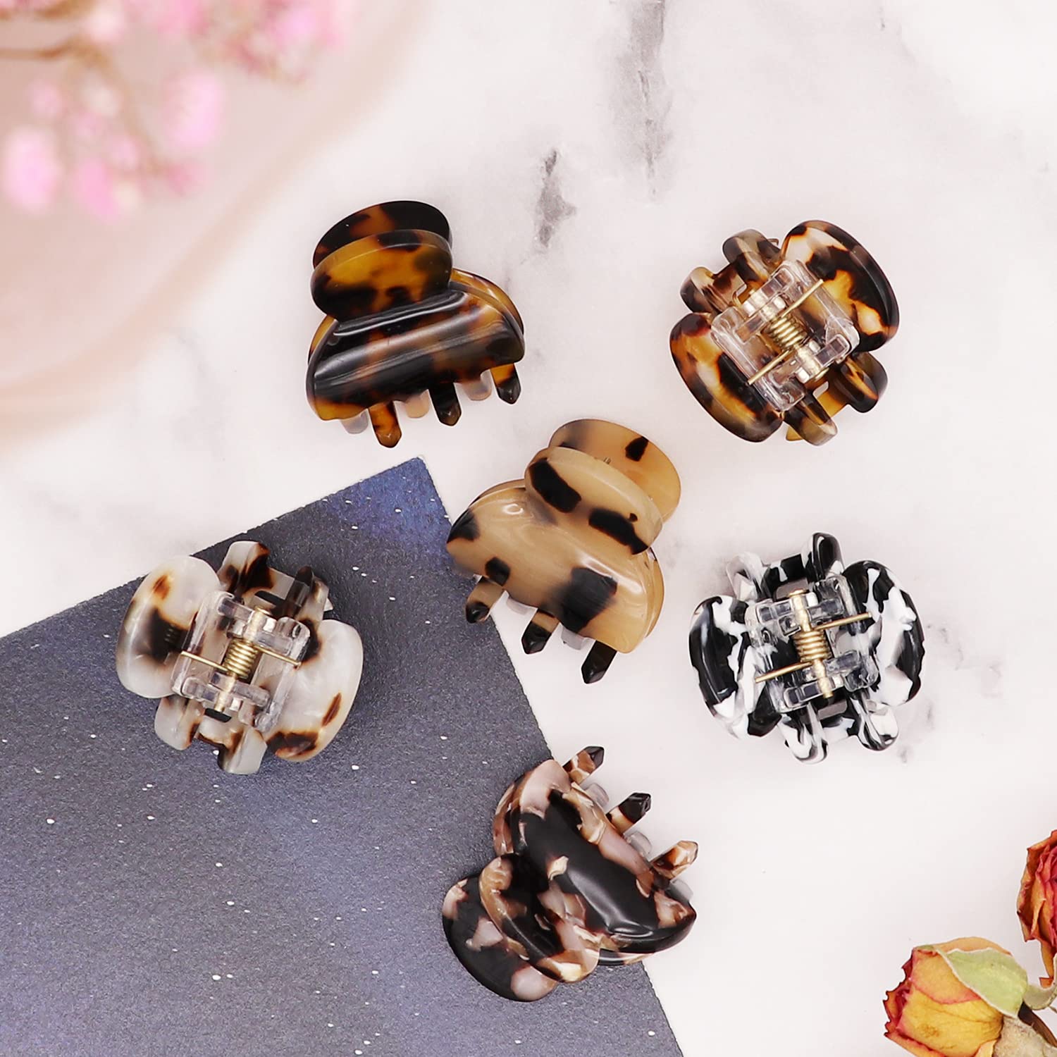 Cobahom 6Pcs Small Hair Clips for Women - Mini Hair Claws, Tortoise Shell & Leopard Acrylic Jaw Clips - Perfect for Thin & Thick Hair - Great for School, Work, Parties & Everyday Styling