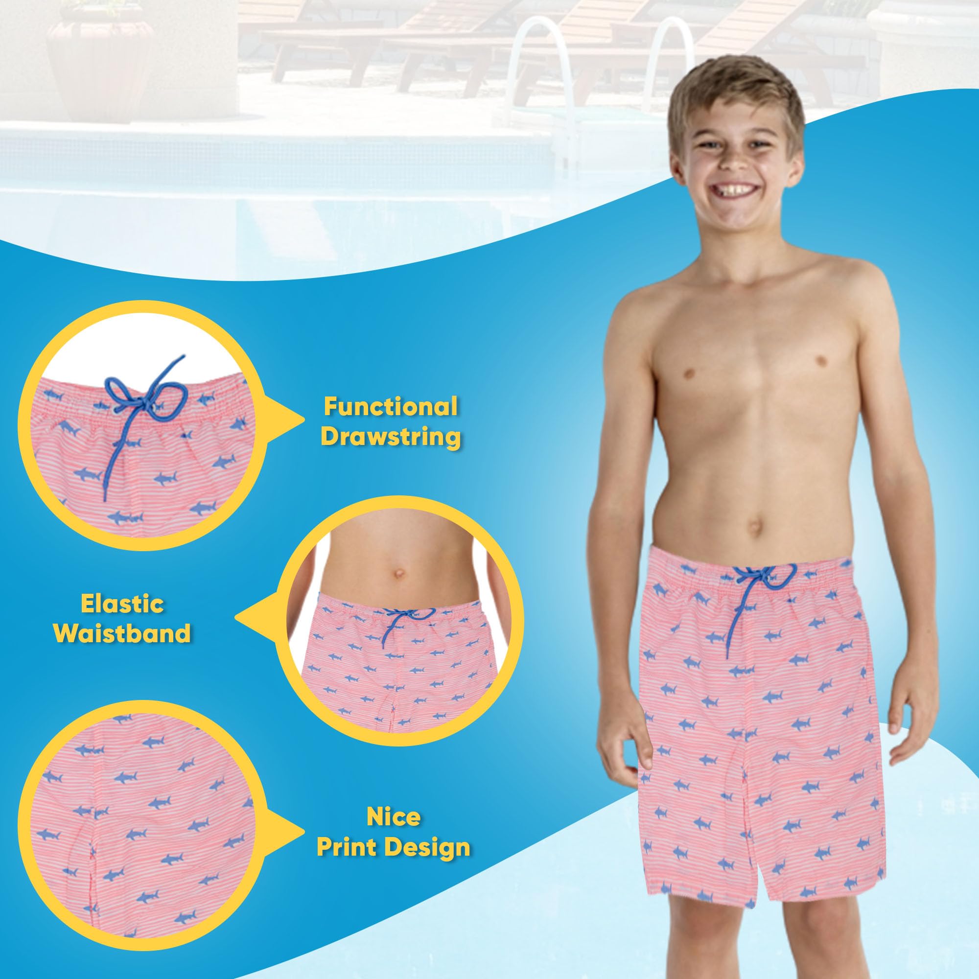 BROOKLYN VERTICAL Boys 2-Pack Quick Dry Swim Trunks & Board Shorts for Pool, Beach, and Summer Water Activities