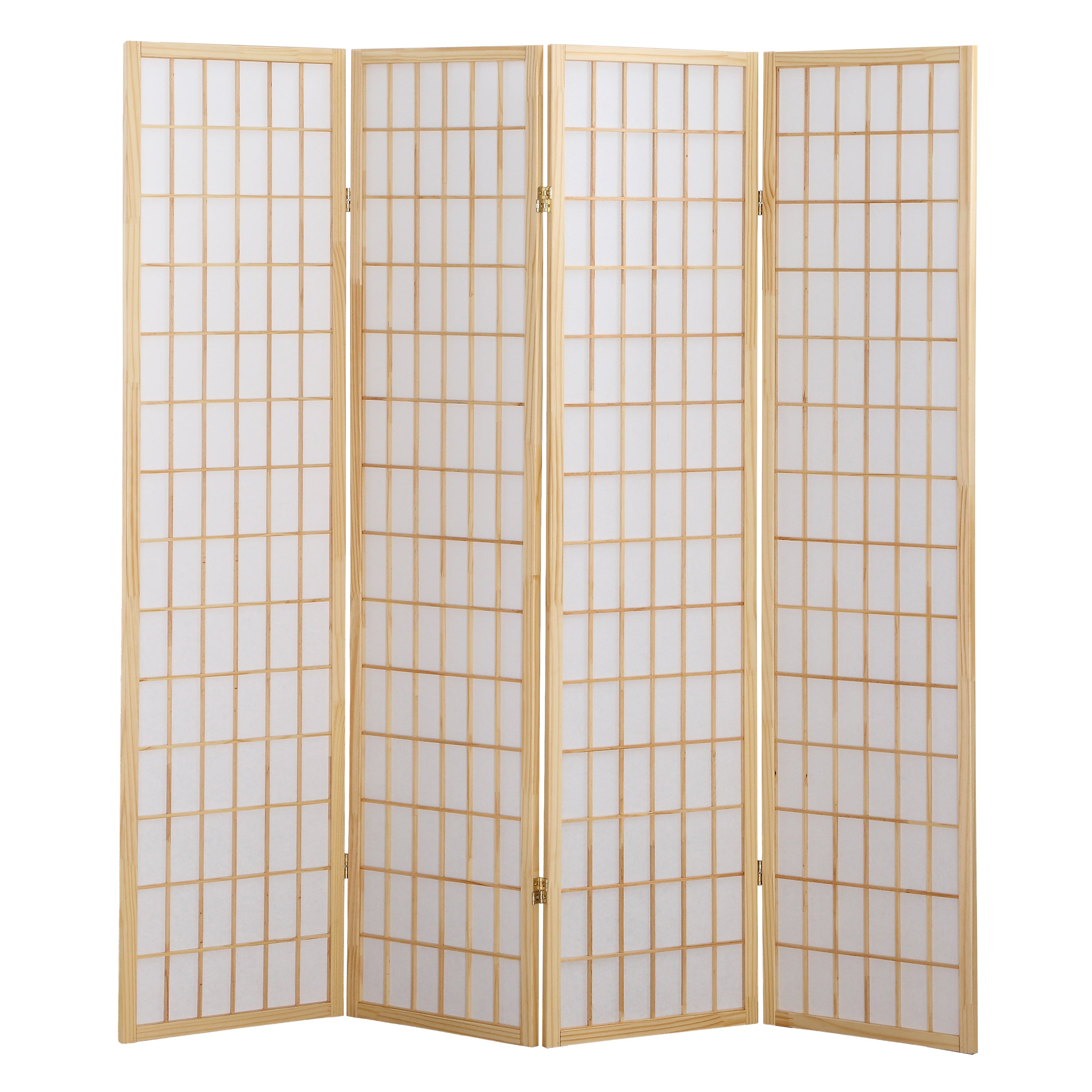 Roundhill Furniture 4-Panel Oriental Shoji Screen Room Divider - Natural Bamboo & Rice Paper Folding Partition for Home Decor, Office Space, Meditation Room, and Asian-Themed Interior Design