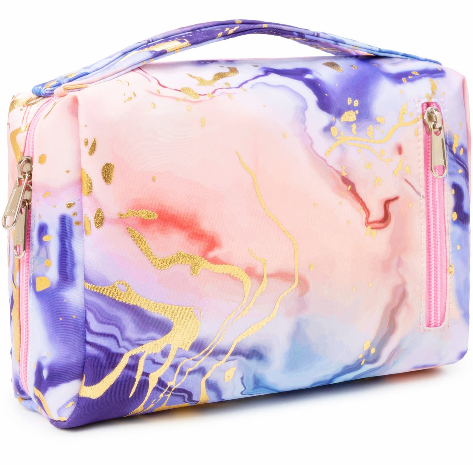 BLUBOON Travel Toiletry Bag for Women - Waterproof Makeup Organizer with Zipper Pockets, Portable Cosmetic Bag for Toiletries & Beauty Essentials (Marble Orange) - Perfect for Vacation, Gym, Camping & Business Trips
