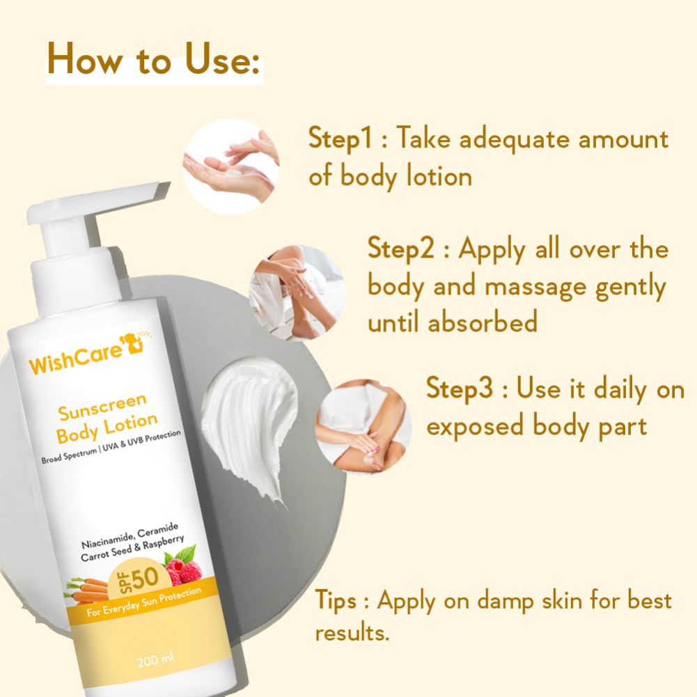 WishCare De-Tan Body Lotion Combo with AHA BHA & SPF50 Sunscreen - 200ml Each | Brightening & Sun Protection for Face & Body | Perfect for Daily Skincare & Outdoor Activities