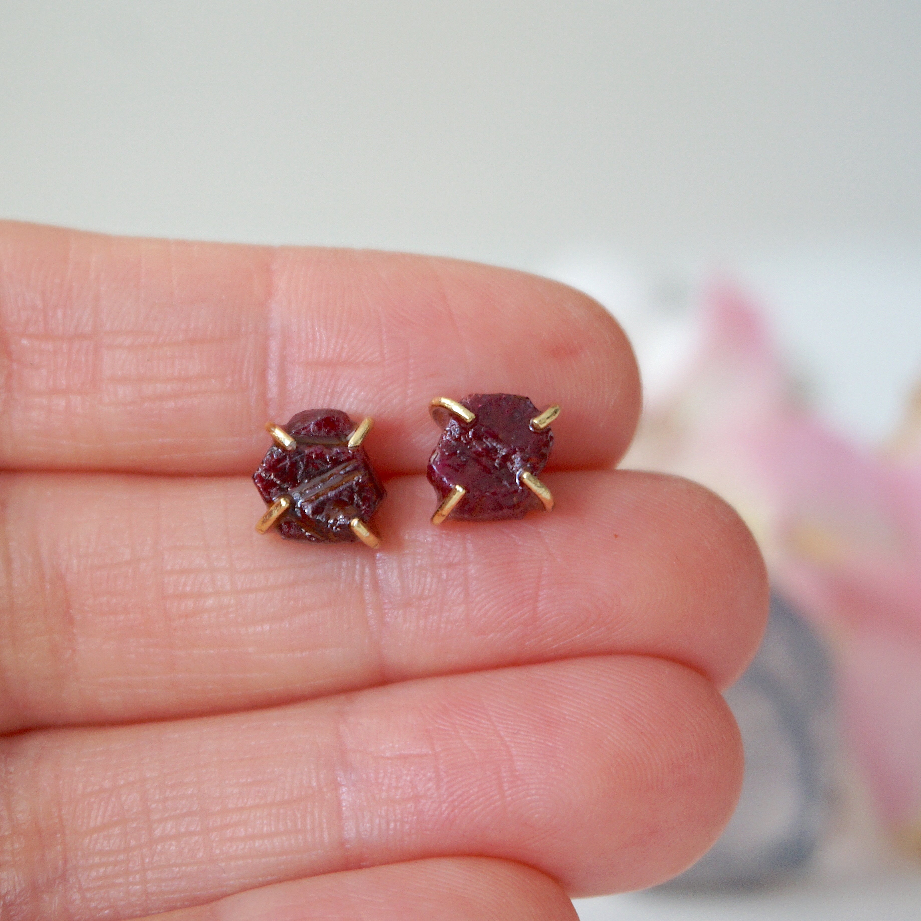 14K Gold Filled Pink Ruby Huggie Stud Earrings for Women - Elegant Everyday Jewelry Gift for Her, Perfect for Parties, Dates & Special Occasions
