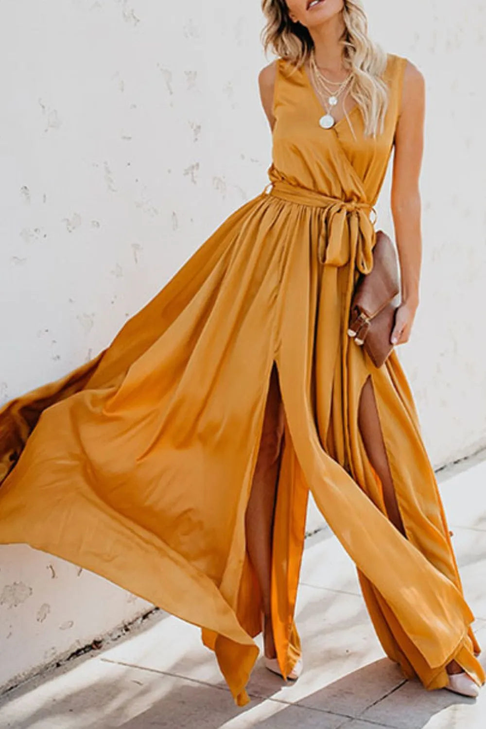 Elegant Tie Waist Maxi Resort Dress for Women - Flowy Beach Cover Up, Summer Vacation Outfit, Boho Chic Evening Wear