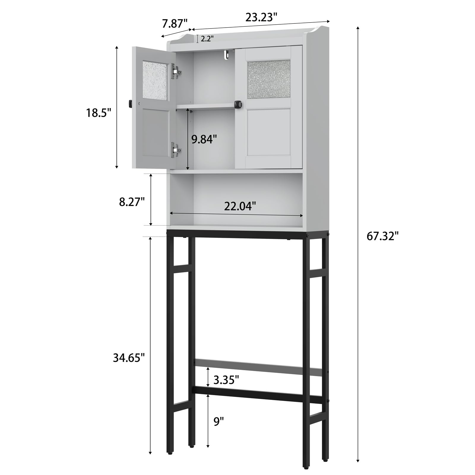 Over The Toilet Storage Cabinet with Double Doors - Bathroom Organizer Shelf with Soft Hinges, Space-Saving Above Toilet Storage Unit (Gray) - Perfect for Small Bathrooms, Apartments & Dorm Rooms