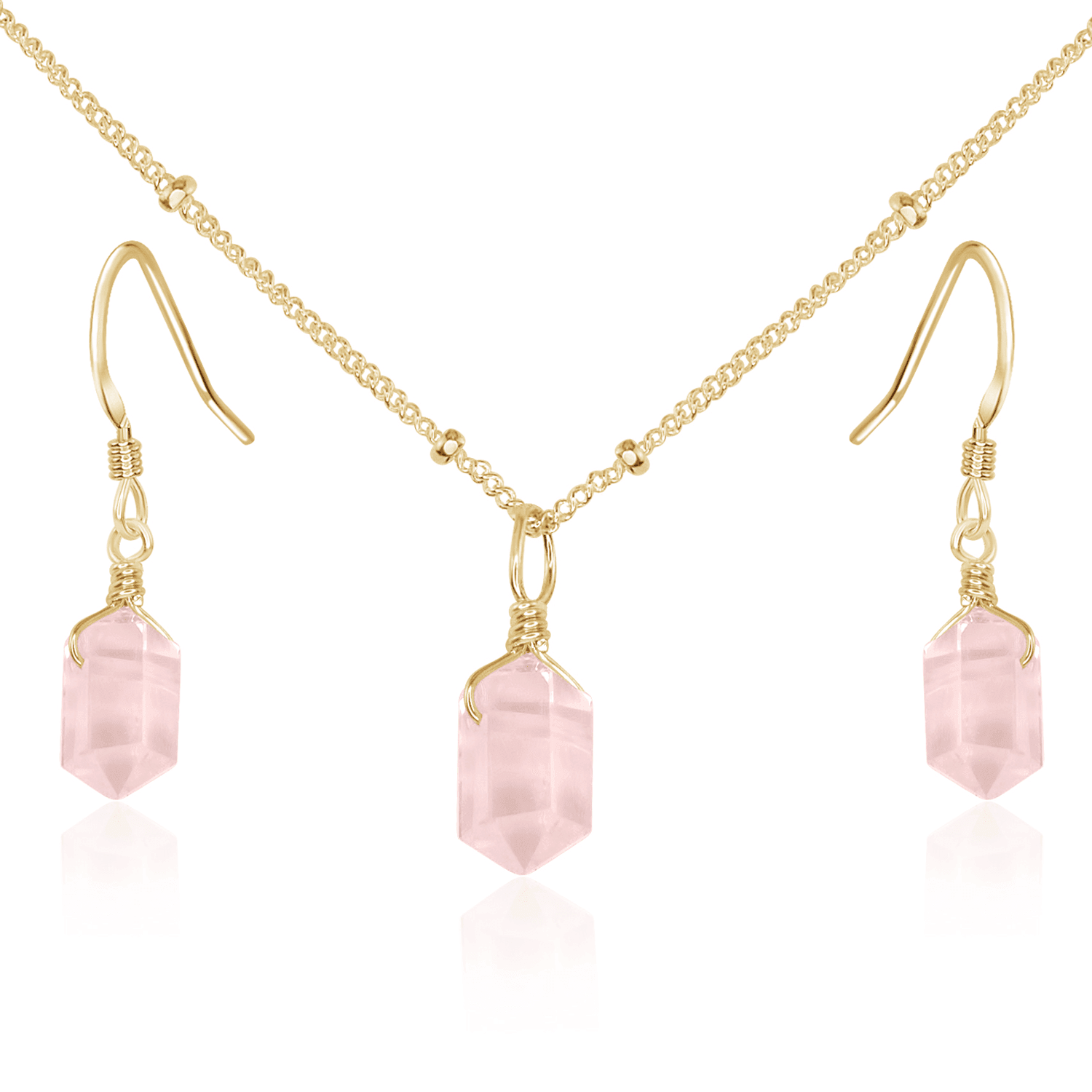 Rose Quartz Double Terminated Crystal Jewelry Set - Healing Stone Necklace & Earrings for Women - Perfect for Meditation, Energy Healing & Spiritual Gifts