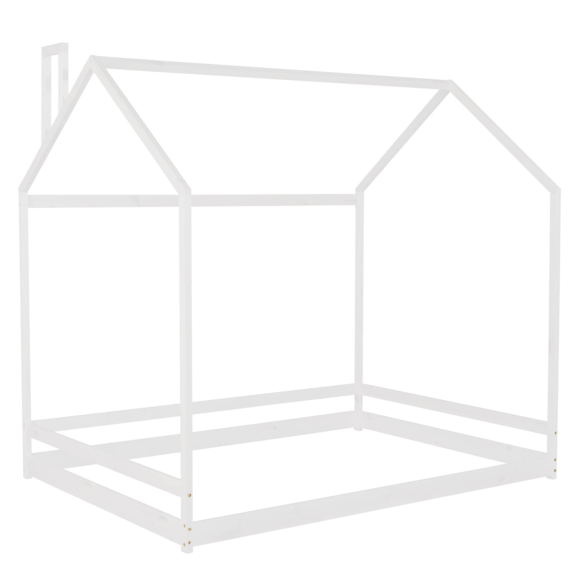 **Wooden Canopy Bed Frame for Kids & Teens - Full House Floor Bed with Roof - Toddler, Boys & Girls Tent Bed - White (Box Spring Required) - Perfect for Bedrooms, Playrooms & Sleepovers**