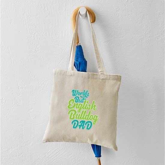 Best English Bulldog Dad Tote Bag - Natural Canvas Reusable Shopping Bag for Men | Grocery, Beach & Work Commute