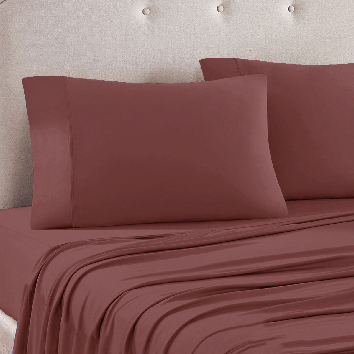 Premium Microfiber Sheet Set Queen Size - 33cm Wall Rosewood Design - Ultra Soft & Breathable Bedding - Perfect for Master Bedroom, Guest Room & Dormitory