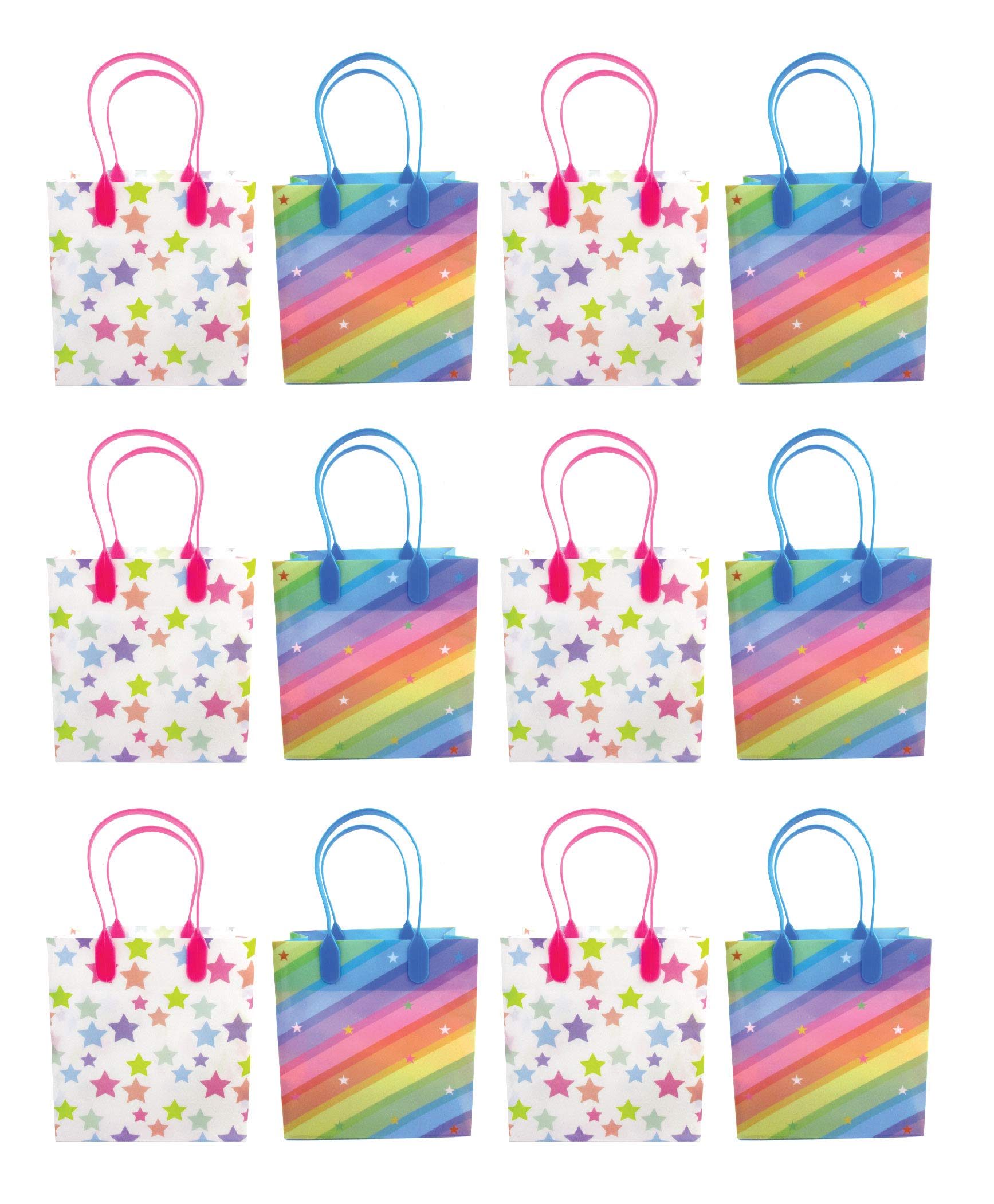 Colorful Rainbow Party Favor Bags with Handles - 12 Pack Birthday Candy Treat Bags for Kids, Baby Showers, Easter Celebrations & Holiday Gift Giving