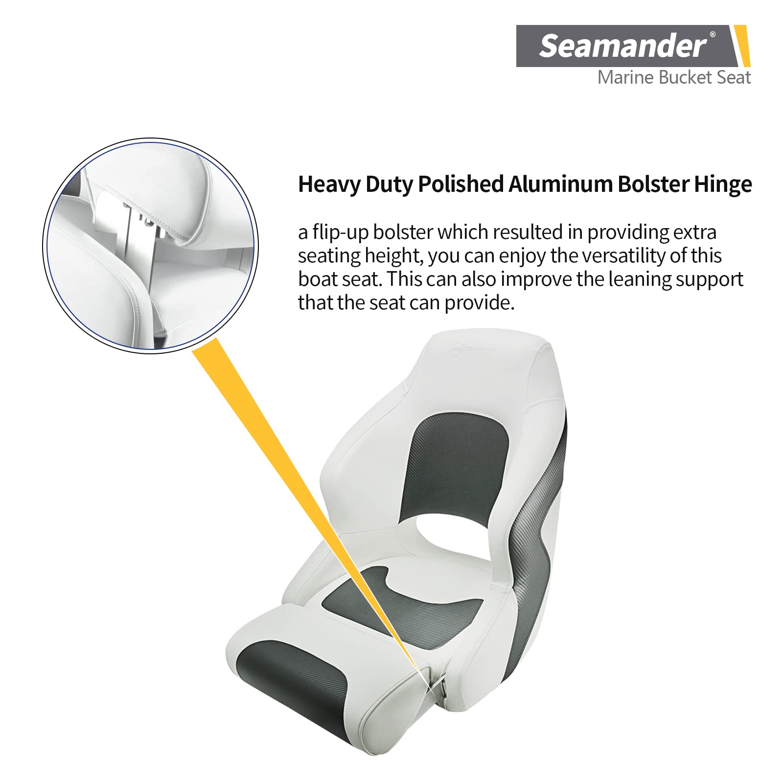 Premium Seamander Captain Bucket Seat - Adjustable Flip-Up Marine Boat Chair for Fishing & Boating | Comfortable White & Charcoal Design | Perfect for Pontoon, Bass Boats & Yachts