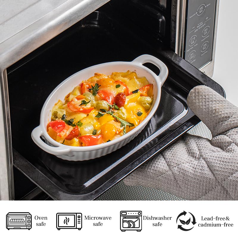 Frewinky 9-inch Ceramic Baking Dish Set with Handles - Heat Resistant Oven Safe Porcelain Casserole Dishes for Gratin, Roasting, Lasagna & Desserts - 6-Piece White Oval Bakeware Set for Home Cooking & Entertaining
