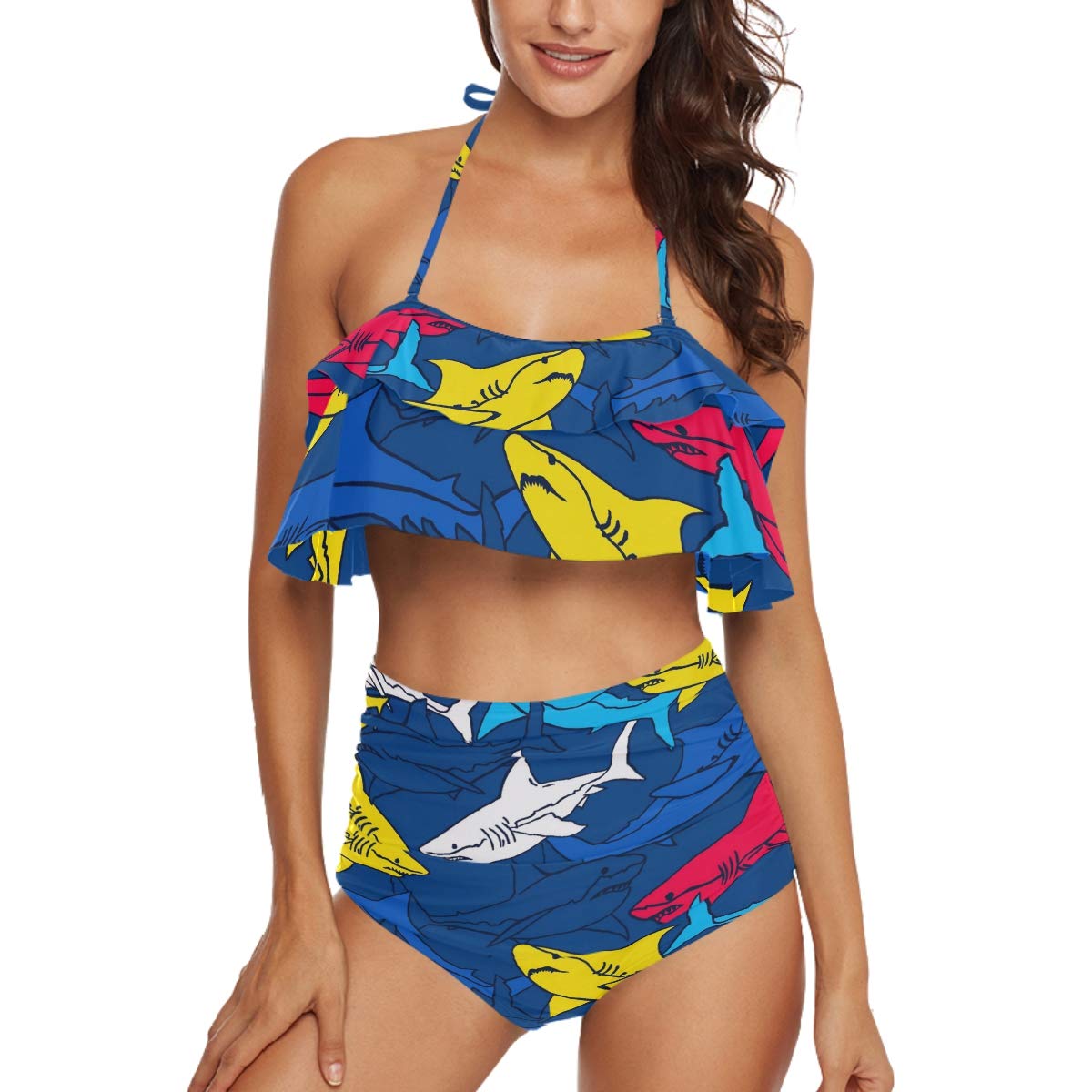 Sexy Printed Ruffled Halter Tankini Swimsuit for Women - Flattering Beachwear & Poolside Cover-Up for Summer Vacations