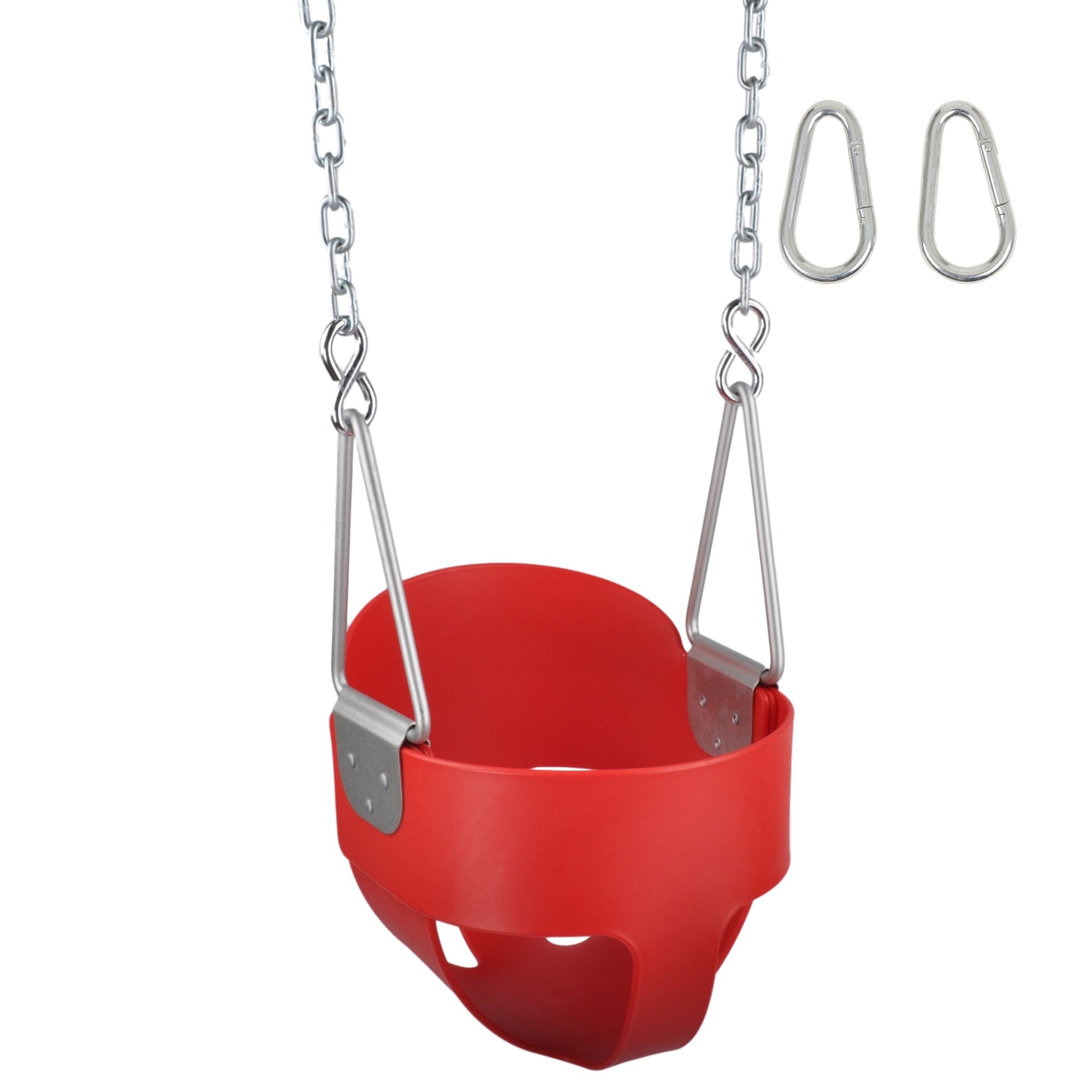 Highback Full Bucket Swing Seat (Red) with Chains & Hooks - Durable Outdoor Playground Equipment for Kids Backyard, Park & School Playgrounds - Includes SSS Logo Sticker