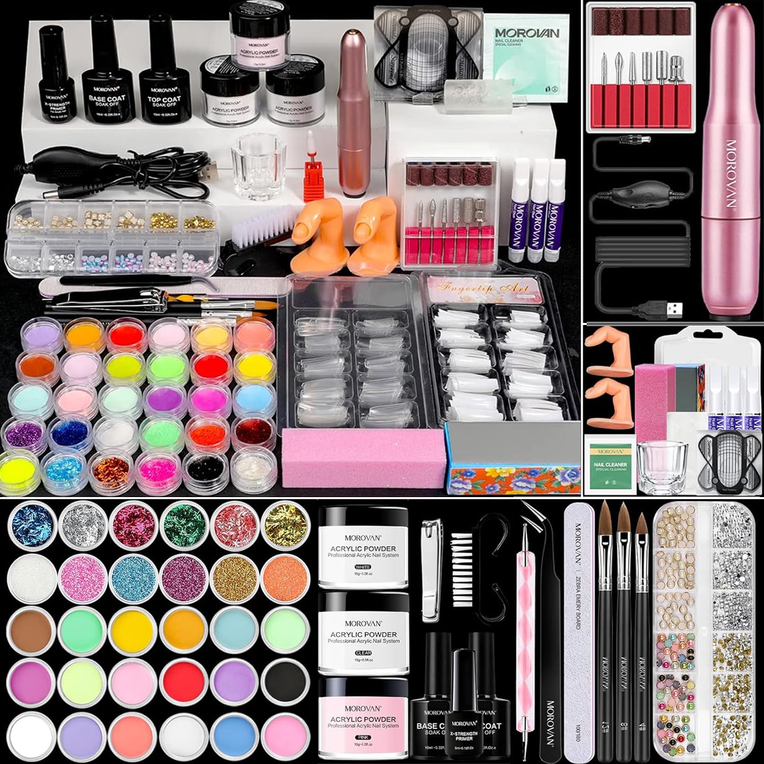 Morovan Professional Acrylic Nail Kit for Beginners - Complete Starter Set with Acrylic Powder & Glitter for Nail Extensions & Salon-Quality Manicures | Perfect for Home Use, DIY Nail Art & Professional Nail Technicians