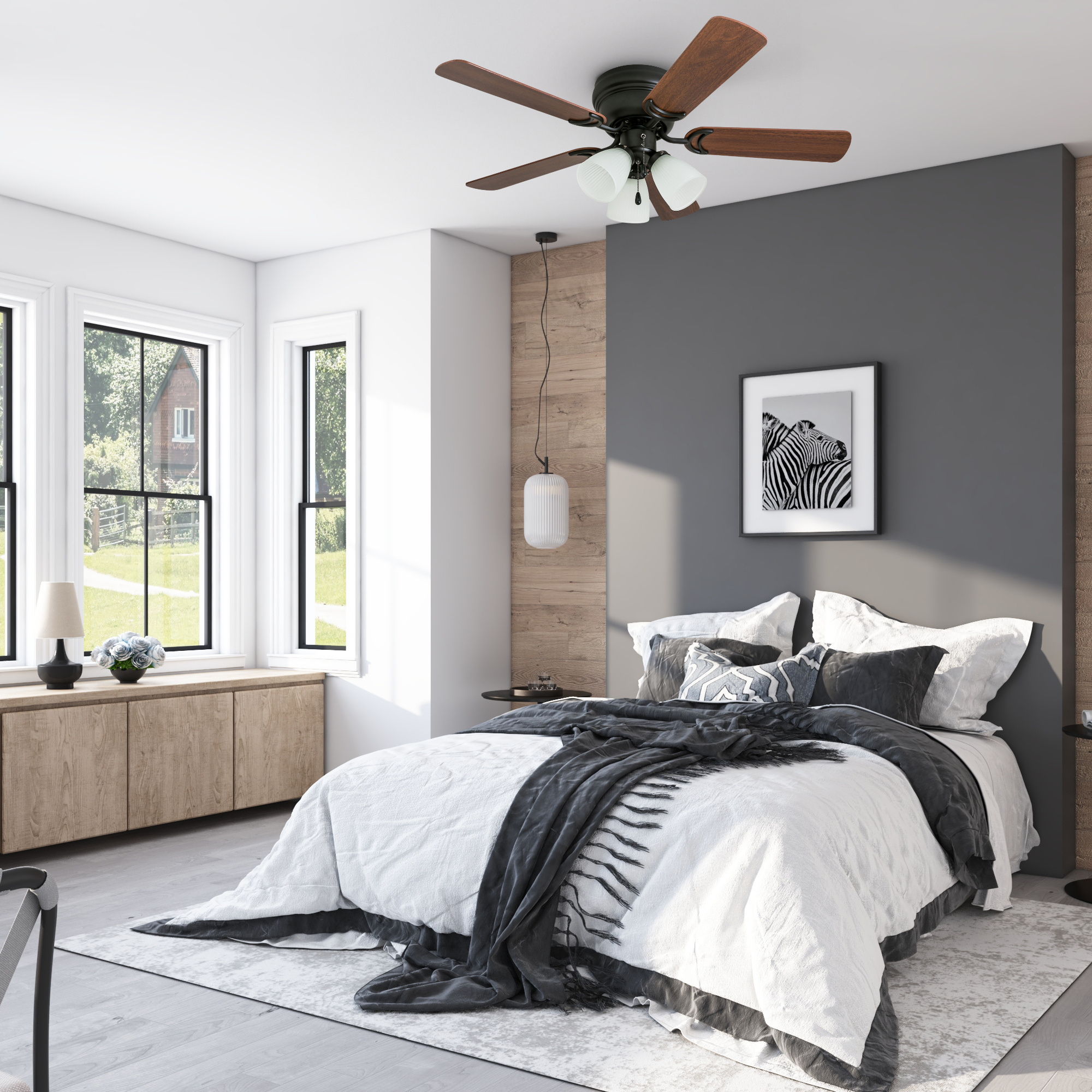 42 Inch Whitley Bronze Ceiling Fan with Pull Chain - Energy Efficient Indoor Cooling for Living Room, Bedroom & Office