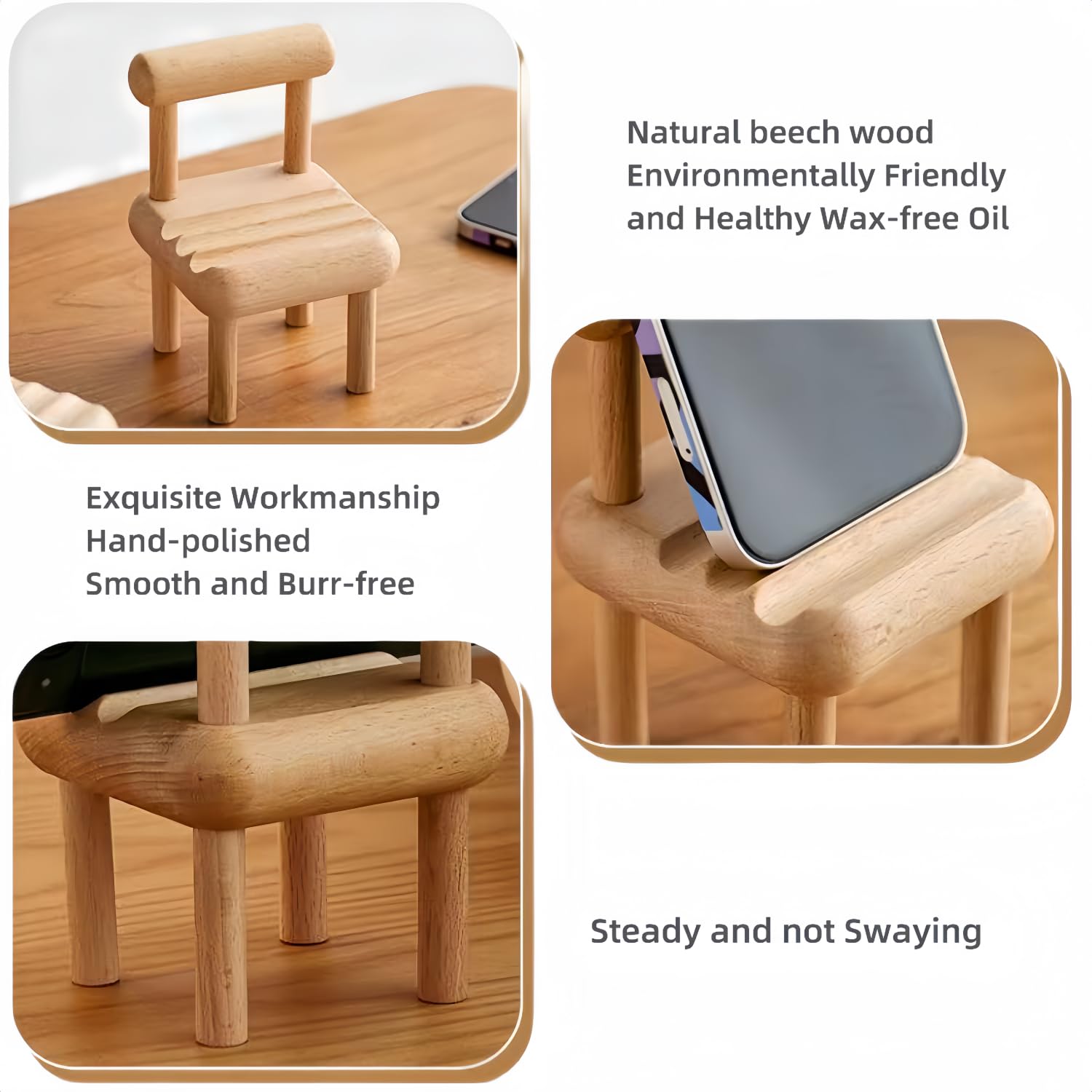 Wooden Phone Stand Holder for Desk - Handmade Small Desk Accessories, Fully Assembled Mini Playhouse Decor - Perfect for Home, Office & Gift Giving