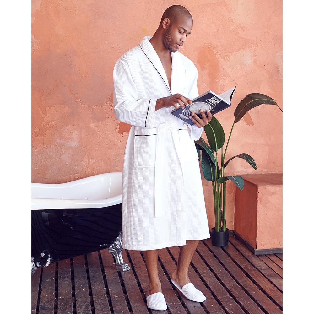Premium Men's Cotton Waffle Bathrobe - Ultra Soft SPA Robe for Relaxation & Lounge Wear - Perfect for Home, Spa, and Hotel Use