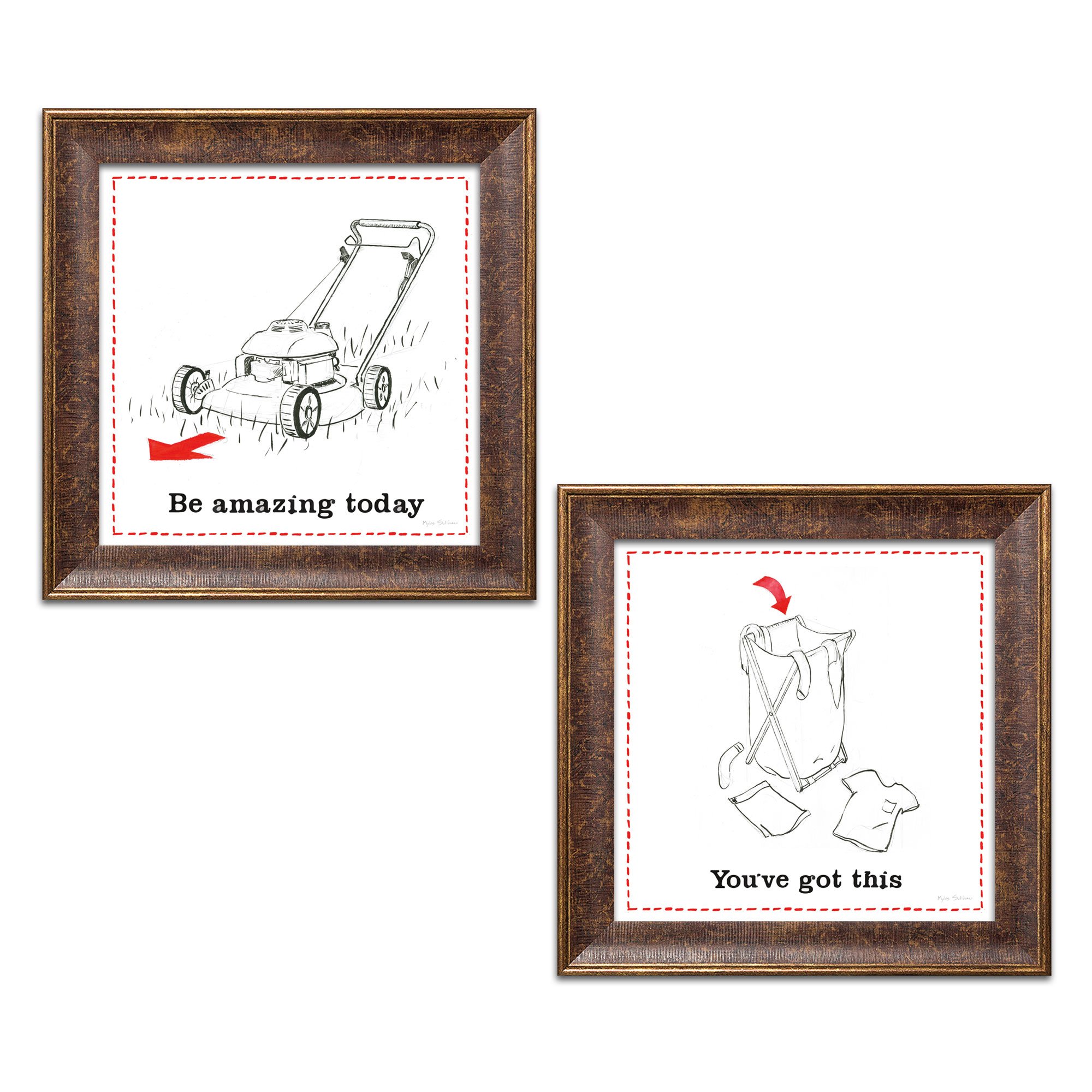 Gango Home Decor - Set of 2 Gold Trim Framed Wall Art Prints 12x12 Inches - Ready to Hang Casual Home Improvement Artwork by Myles Sullivan - Perfect for Living Room, Bedroom & Office Decor