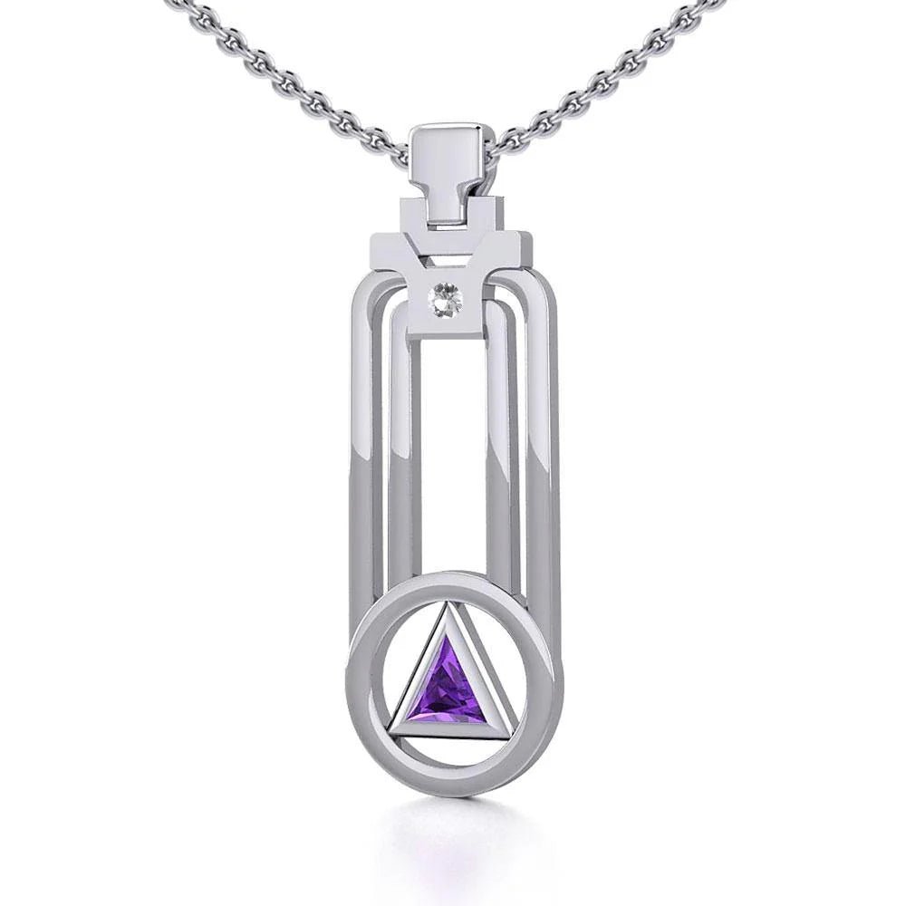 Modern Geometric Silver Pendant Necklace with Genuine Gemstone - Elegant Healing Jewelry for Women - Perfect for Meditation, Yoga & Spiritual Gifts TPD5356