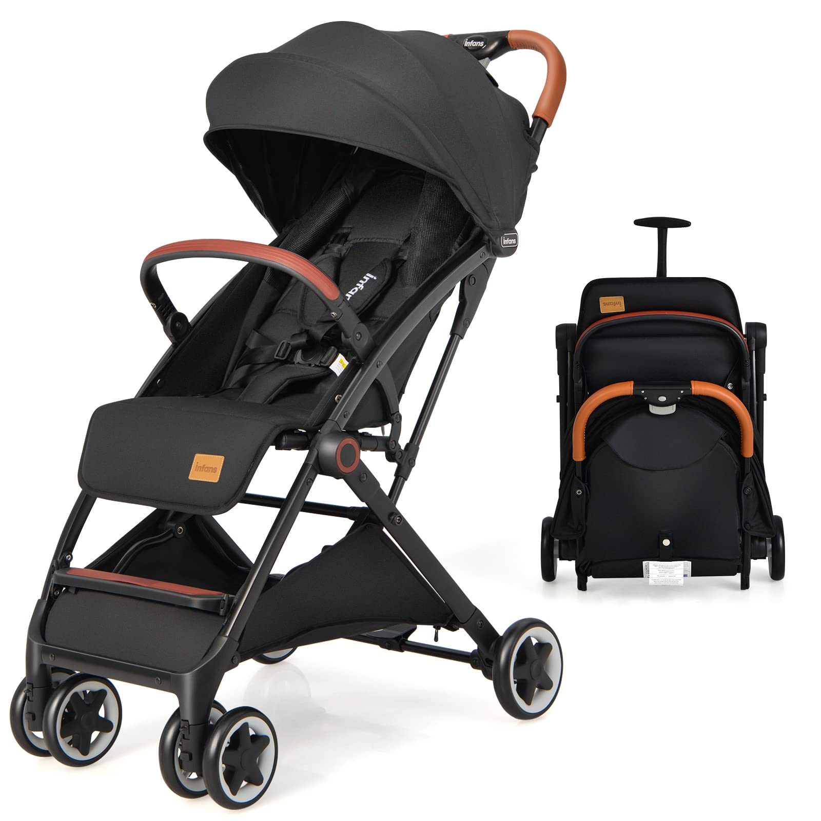 INFANS Lightweight Baby Stroller - Compact Travel Stroller with One-Hand Fold, Cup Holder, 5-Point Safety Harness & Adjustable Canopy for Infants 0-36 Months | Perfect for Airplane Travel, Shopping & Daily Walks