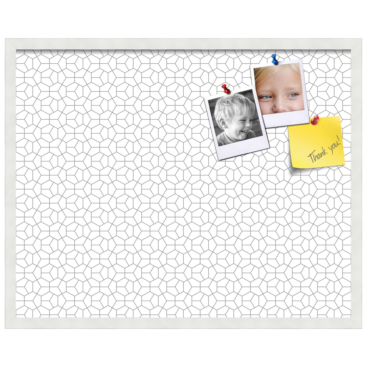 PinPix 30x24 Inch Cork Bulletin Board with Hex Grey Design & White Frame - Wall Mounted Memo Board for Home Office Decor, School Classroom, Dorm Room Organization & Message Display (PinPix-1538)