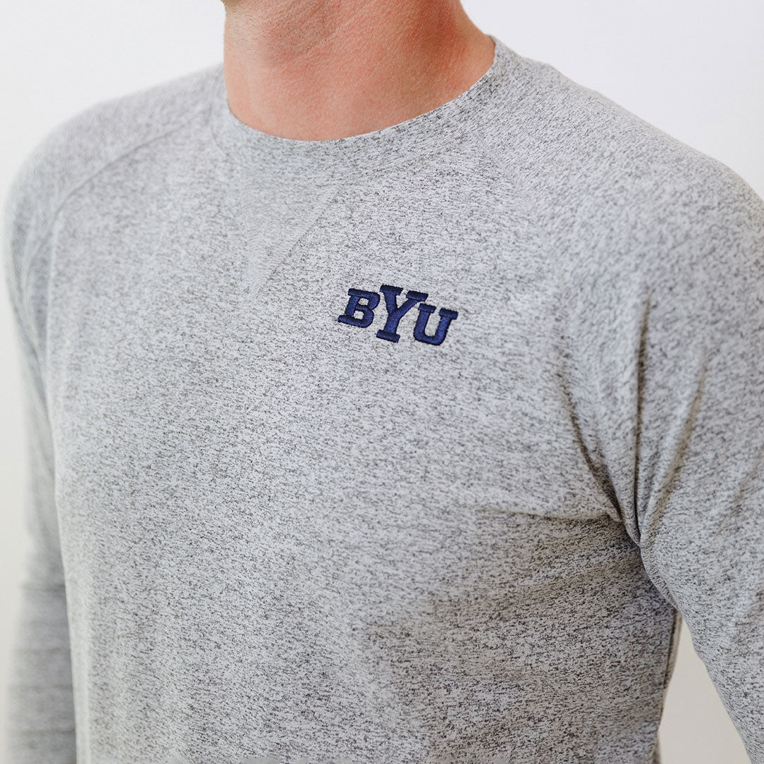 BYU Men's Campus Crew Sweatshirt - Heather Grey - Comfortable Cotton Pullover for College Students - Perfect for School Spirit, Game Days & Casual Wear