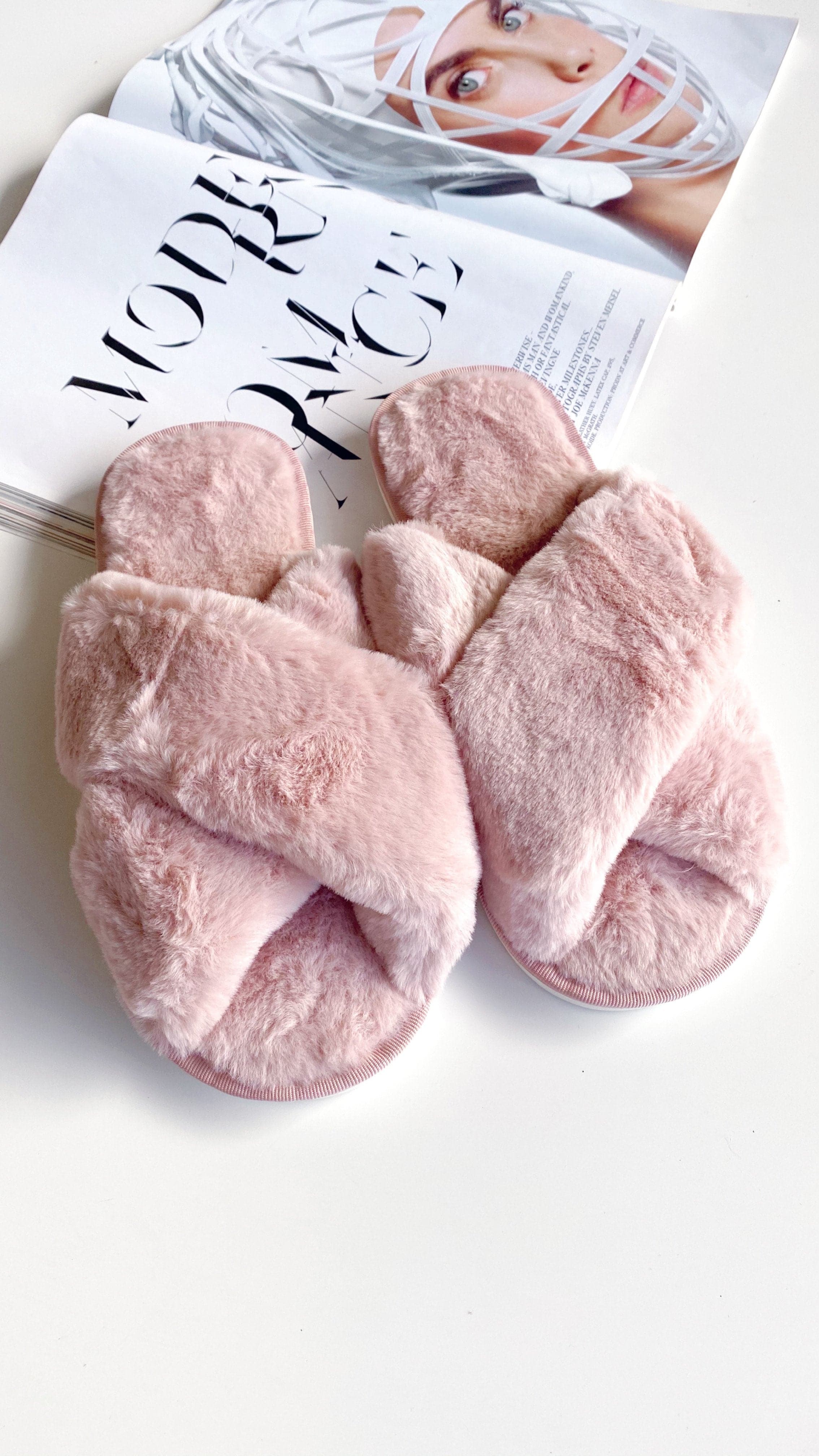 Jessica Fluffy Slippers for Women - Soft Light Pink House Shoes - Cozy Indoor/Outdoor Slide Sandals for Relaxing at Home, Spa Days & Lounging
