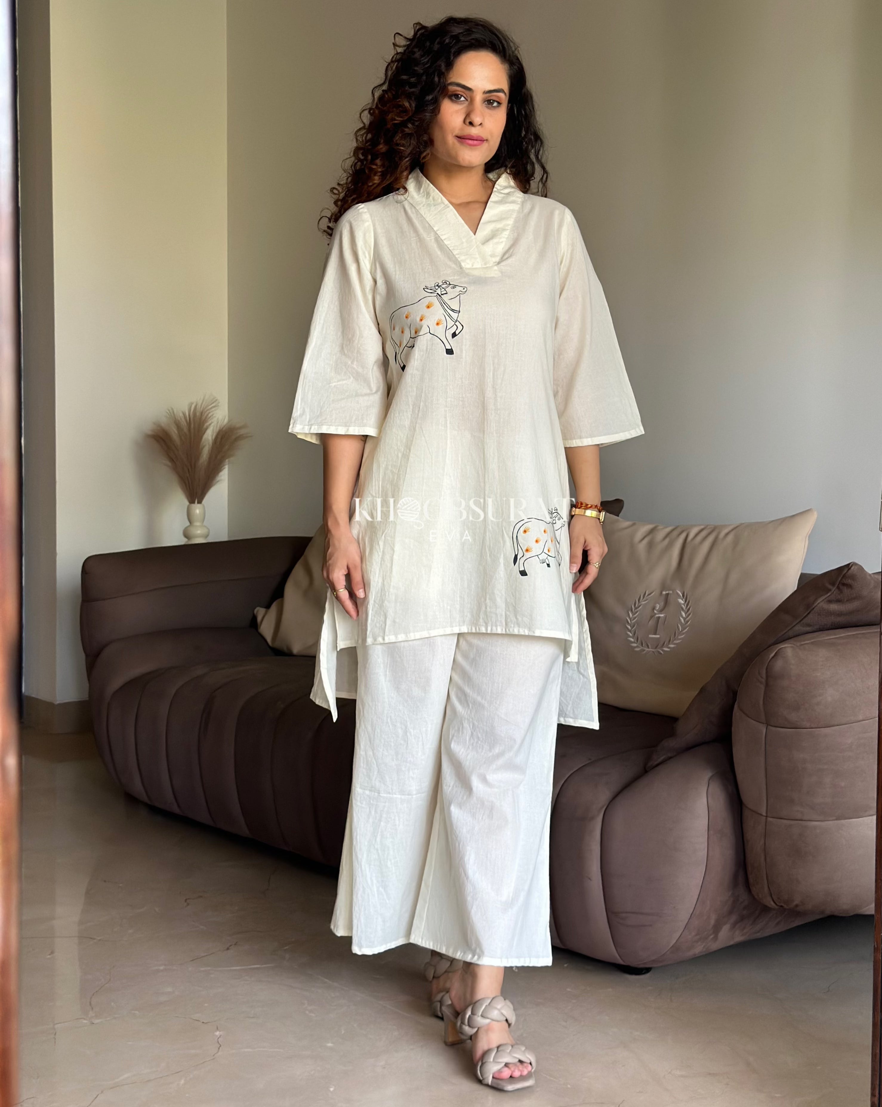 Stylish Sufi Soul White Coord Set for Women - Elegant Loungewear & Casual Outfit for Home, Yoga, and Relaxation
