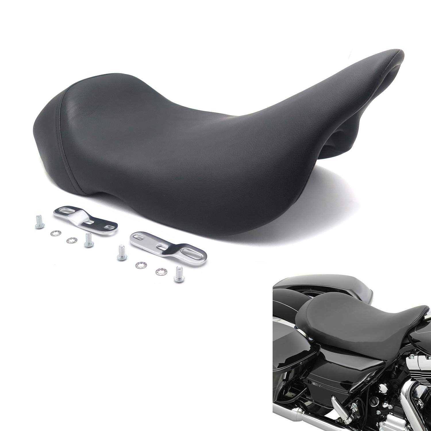 HTTMT Black Modern Low Profile Solo Seat for 2008-2017 Harley Touring Bagger Dresser Motorcycles - Comfortable Replacement Seat for Long Rides & Custom Builds [P/N: TGHD-SEAT002-BK]