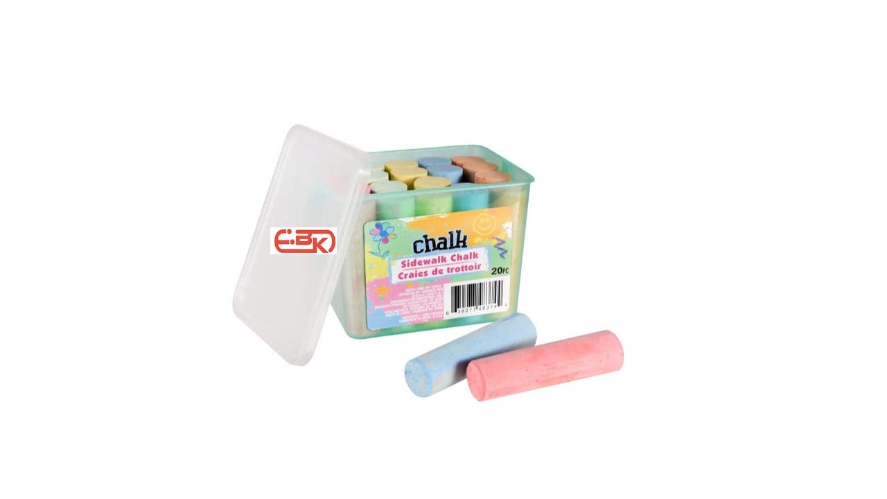 EBK Jumbo Sidewalk Chalk Set for Kids - 23 Non-Toxic Giant Chalk Sticks with Bucket Holder & Bonus Drawstring Bag - Outdoor Play, Art, Games, Birthday Party Fun
