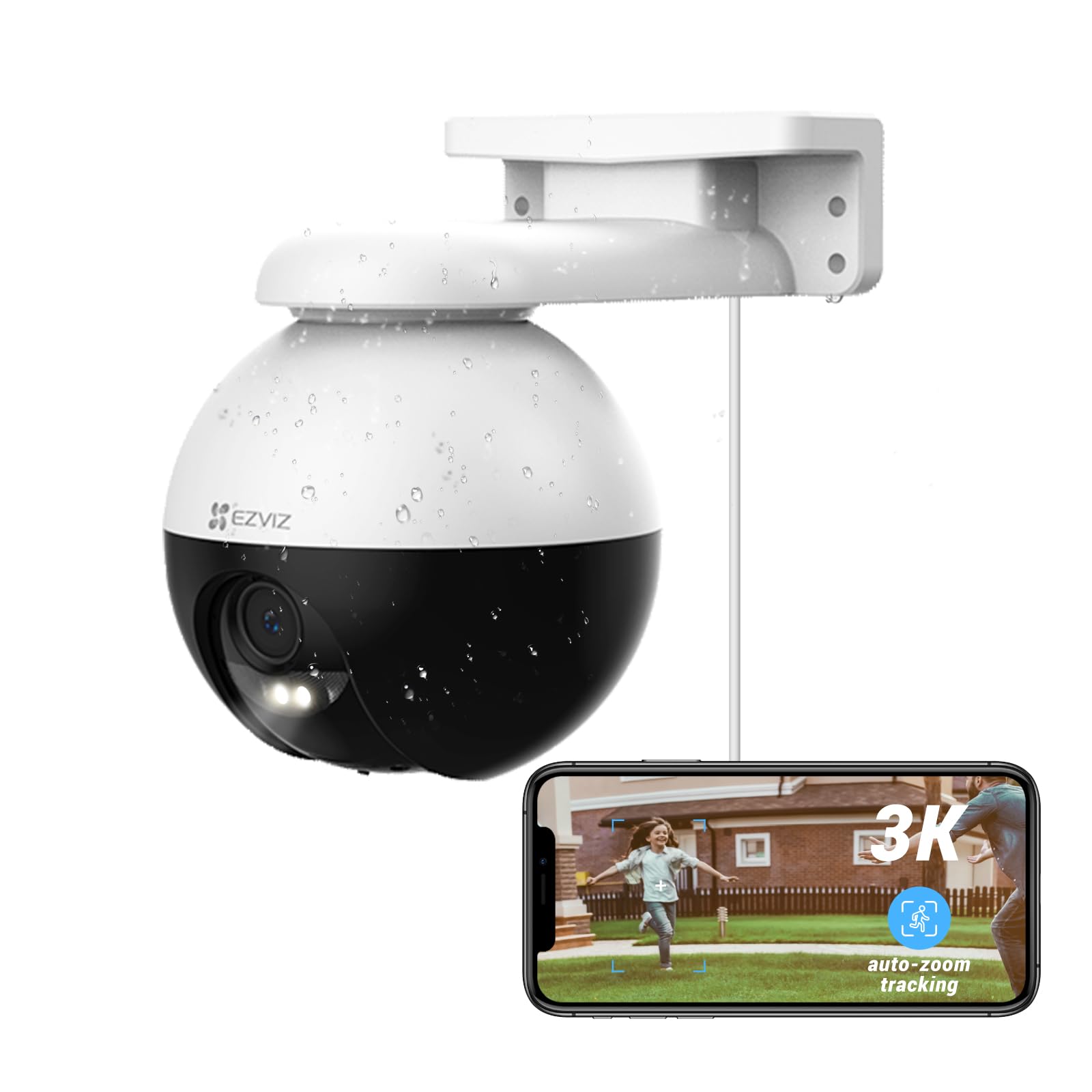 EZVIZ C8W Pro 5MP Outdoor Security Camera - 3K Resolution, 360° Auto-Zoom Tracking, AI Person Detection, Color Night Vision, Two-Way Audio, IP66 Waterproof, Works with Alexa & Google Assistant | Ideal for Home Security, Business Surveillance, and Property Monitoring