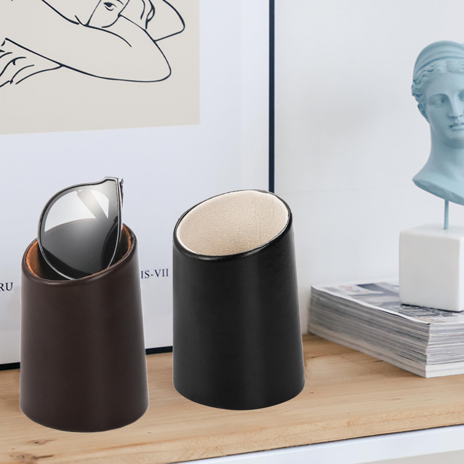 ZOOFOX 4 Pack Eyeglass Holder Stand - Premium PU Leather Glasses Case for Reading Glasses, Sunglasses & Eyewear - Perfect for Desk, Nightstand, Office & Home Organization