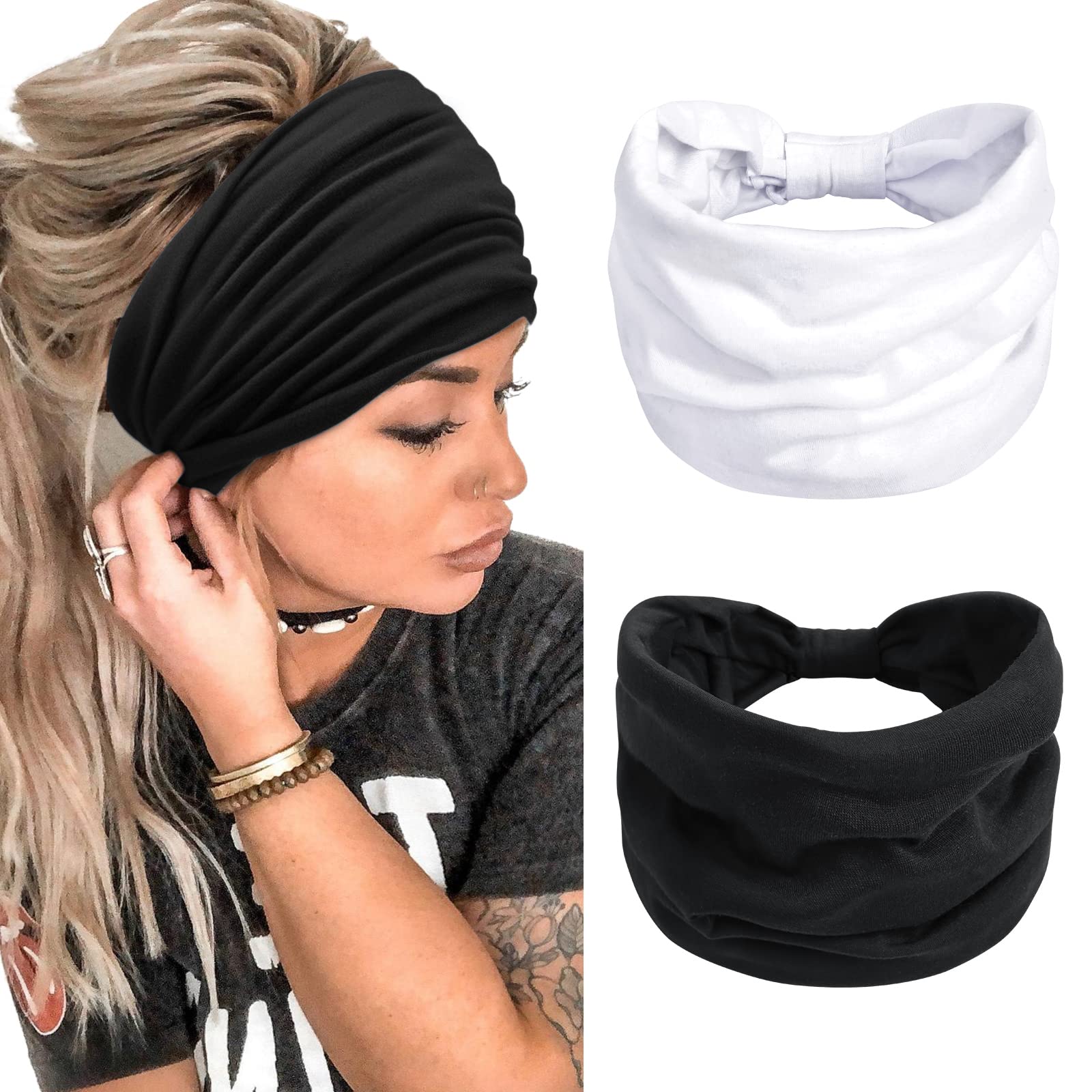 7'' Extra Wide Non-Slip Boho Headbands for Women - Fashion Knotted Yoga & Workout Head Wraps - African Hair Accessories for Gym, Running, and Everyday Style