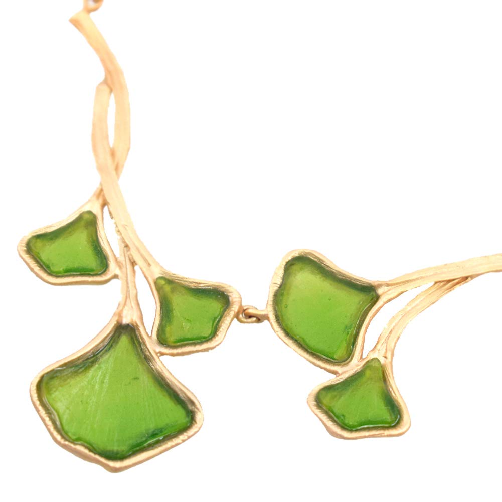 Handmade Artisan Glass & Gold-Plated Green Ginkgo Leaf Necklace - Elegant Nature-Inspired Jewelry for Women, Perfect for Weddings, Parties & Everyday Wear