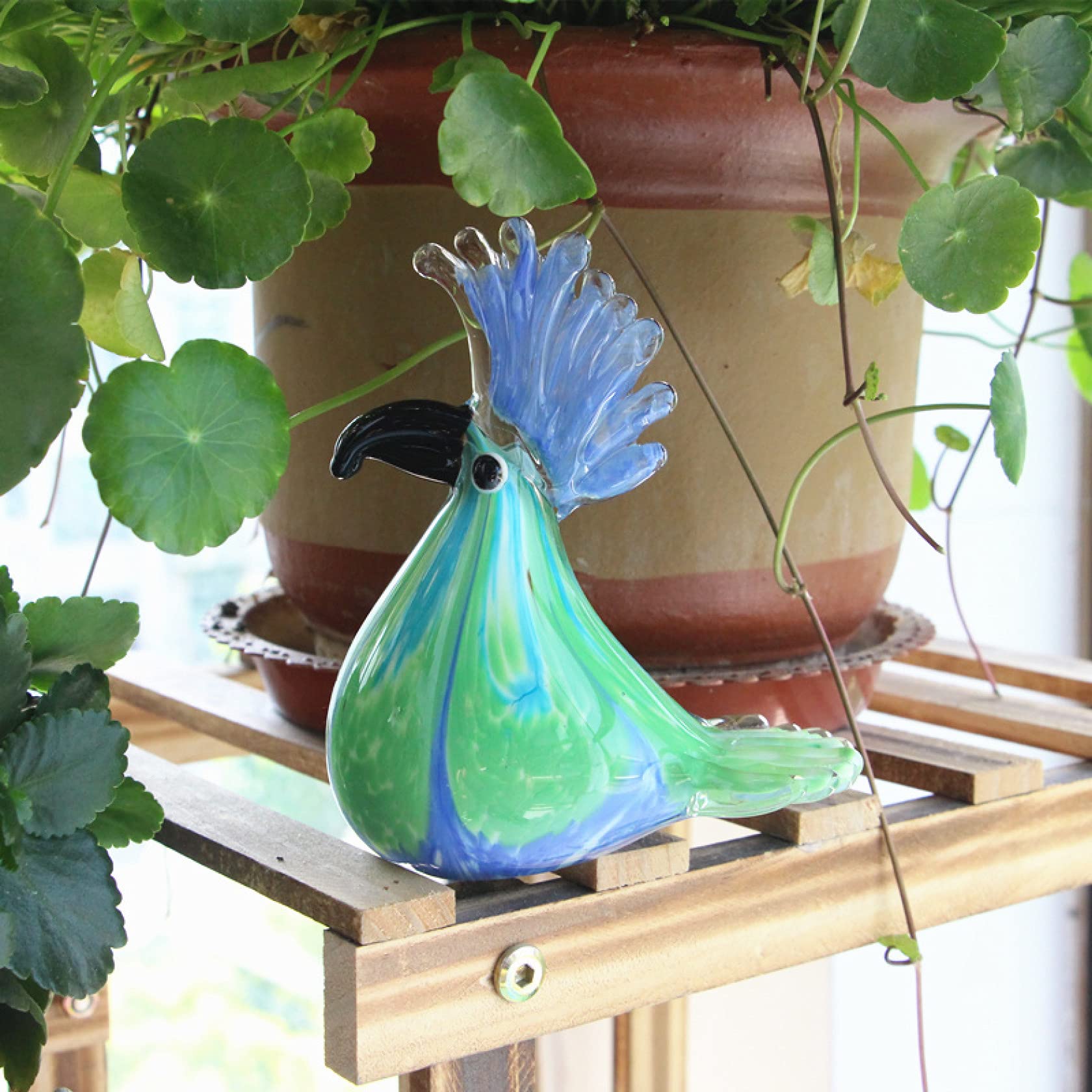 Handmade 3D Cute Crystal Glass Parrot Bird Figurine - Elegant Hand-Blown Glass Art Decor for Home & Living Room - Perfect for Shelf Display, Gift Giving, and Tropical Theme Decorations