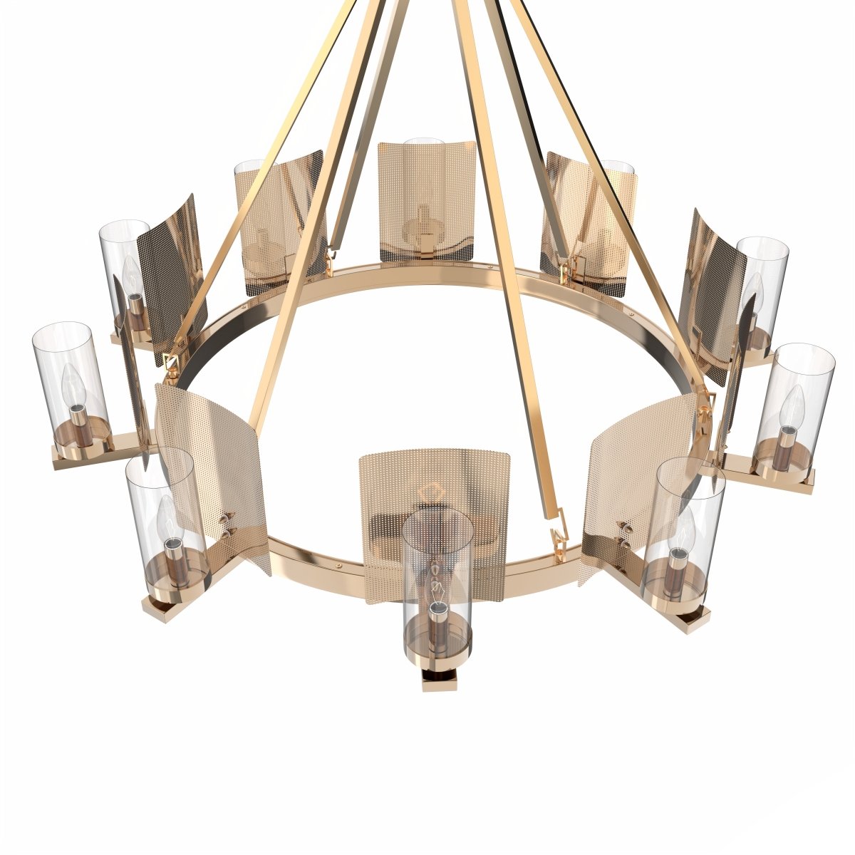 12-Light Brass Chandelier Ceiling Fixture with Clear Glass Shades - 50