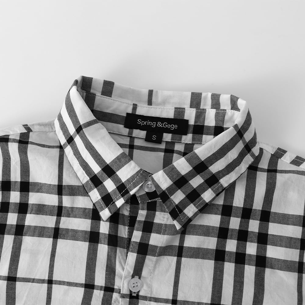 Spring&Gege Boys' Short Sleeve Dress Shirts - Formal Uniform Woven Solid Cotton Shirt for School, Church & Special Occasions
