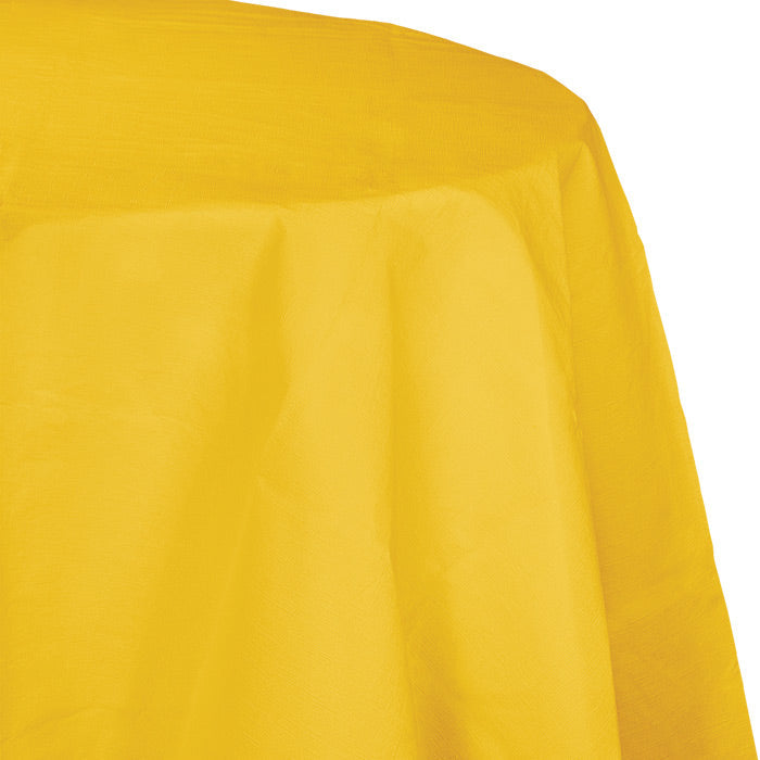 12-Pack Bulk School Bus Yellow Round Paper Table Covers - 82 Inch Disposable Tablecloths for Classroom Parties, Birthday Decorations & Event Catering