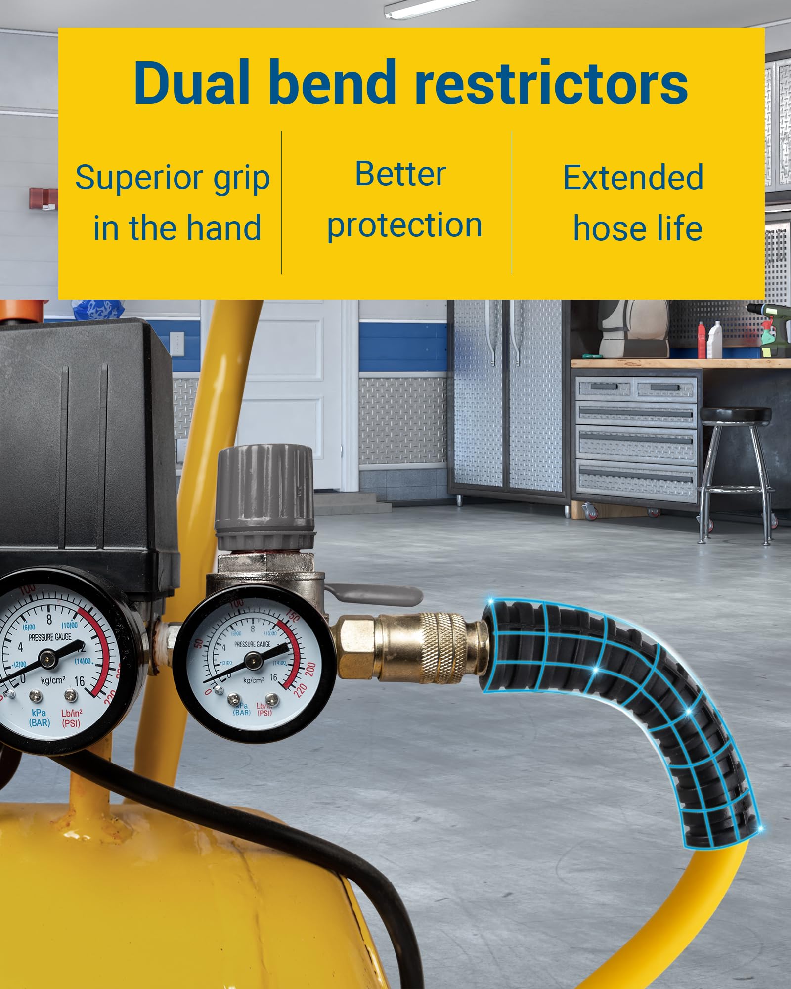 DEWENWILS 3/8 Inch x 25FT Heavy Duty Air Hose 300 PSI - Flexible Kink Resistant Hybrid Air Compressor Hose with 1/4