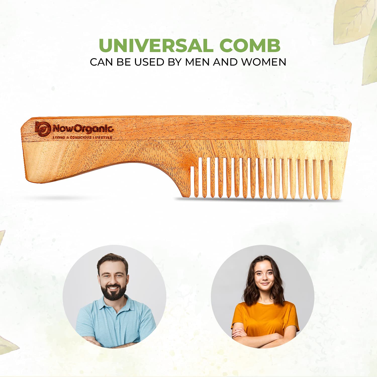Organic Neem Wood Hair Comb for Healthy Hair - Anti Dandruff & Hair Fall Prevention - Reusable Muslin Pouch Included | Perfect for Daily Hair Care & Scalp Massage at Home or Travel