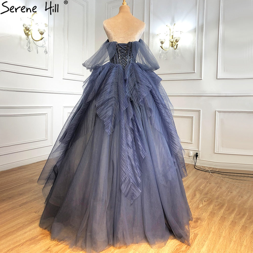 Serene Hill Luxury Blue Beaded Evening Dress Strapless Sexy Ball Gown for Women 2025 - Perfect for Prom, Gala & Formal Parties | LA70936