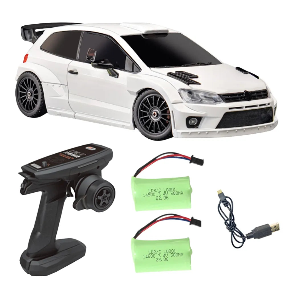 LDRC 2801 Pro RC Drift Car 1/28 Scale 4WD RTR with 7.4V Battery - Ready-to-Race Remote Control Car for POLO R Model - Full Proportional On-Road Racing Drift Vehicle for Adults & Kids - Perfect for Indoor Racing, Backyard Tracks & RC Car Competitions
