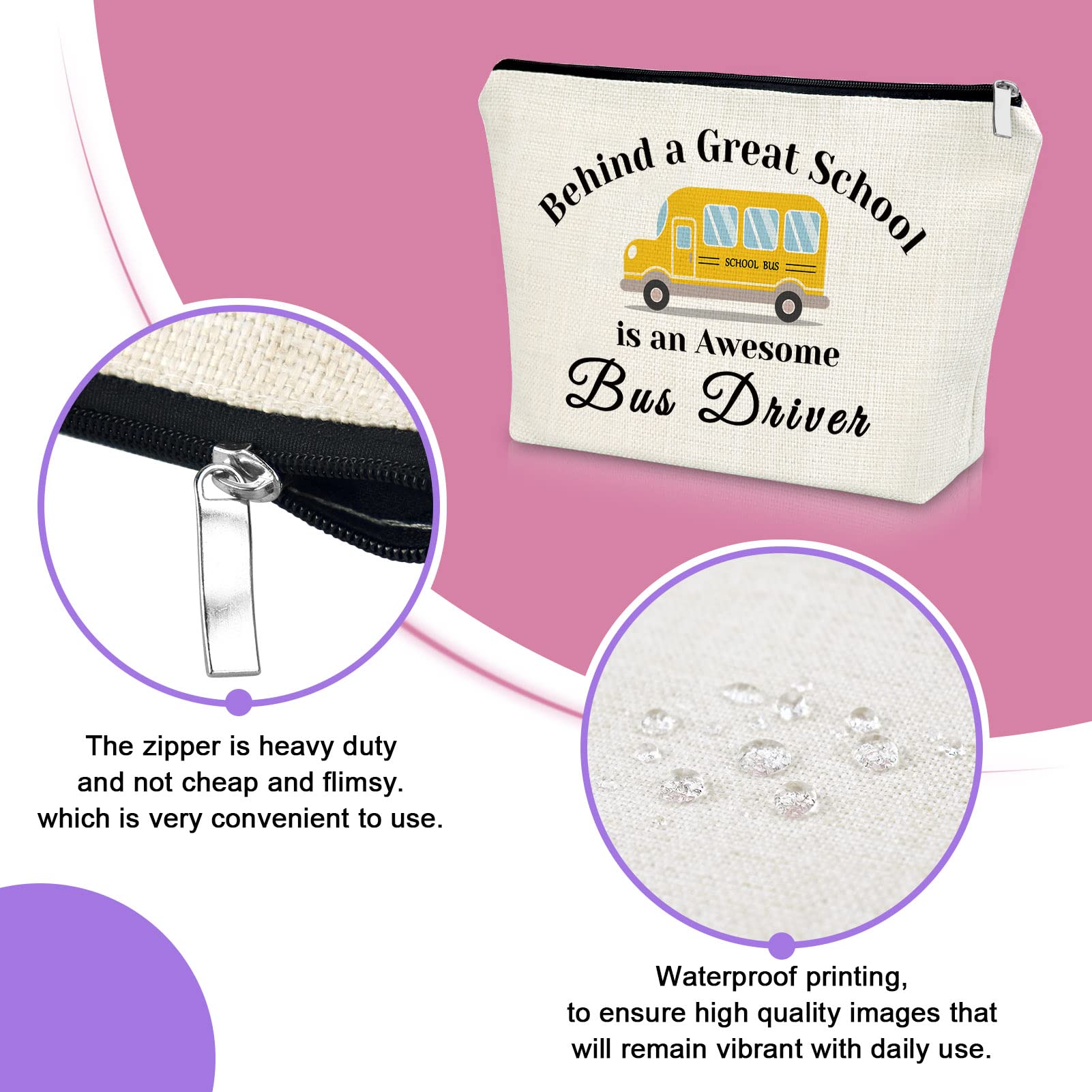 School Bus Driver Appreciation Makeup Bag - Retirement & Thank You Gift for Teachers - Travel Cosmetic Pouch - Perfect for Teacher Appreciation Week, Retirement Parties & Daily Makeup Storage