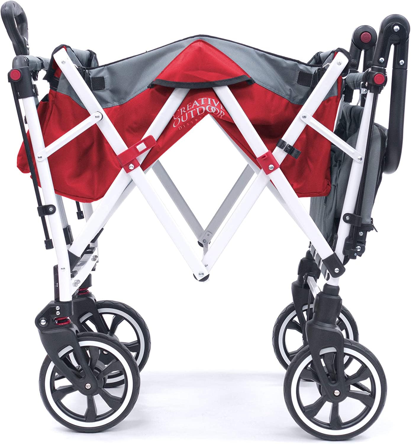 Titanium Series Plus Push Pull Collapsible Stroller Wagon for Kids - 150lbs Weight Capacity, Foldable Design with Sun Canopy (Red & Grey) - Perfect for Beach Trips, Park Outings & Garden Adventures | Outdoor Family Stroller Cart