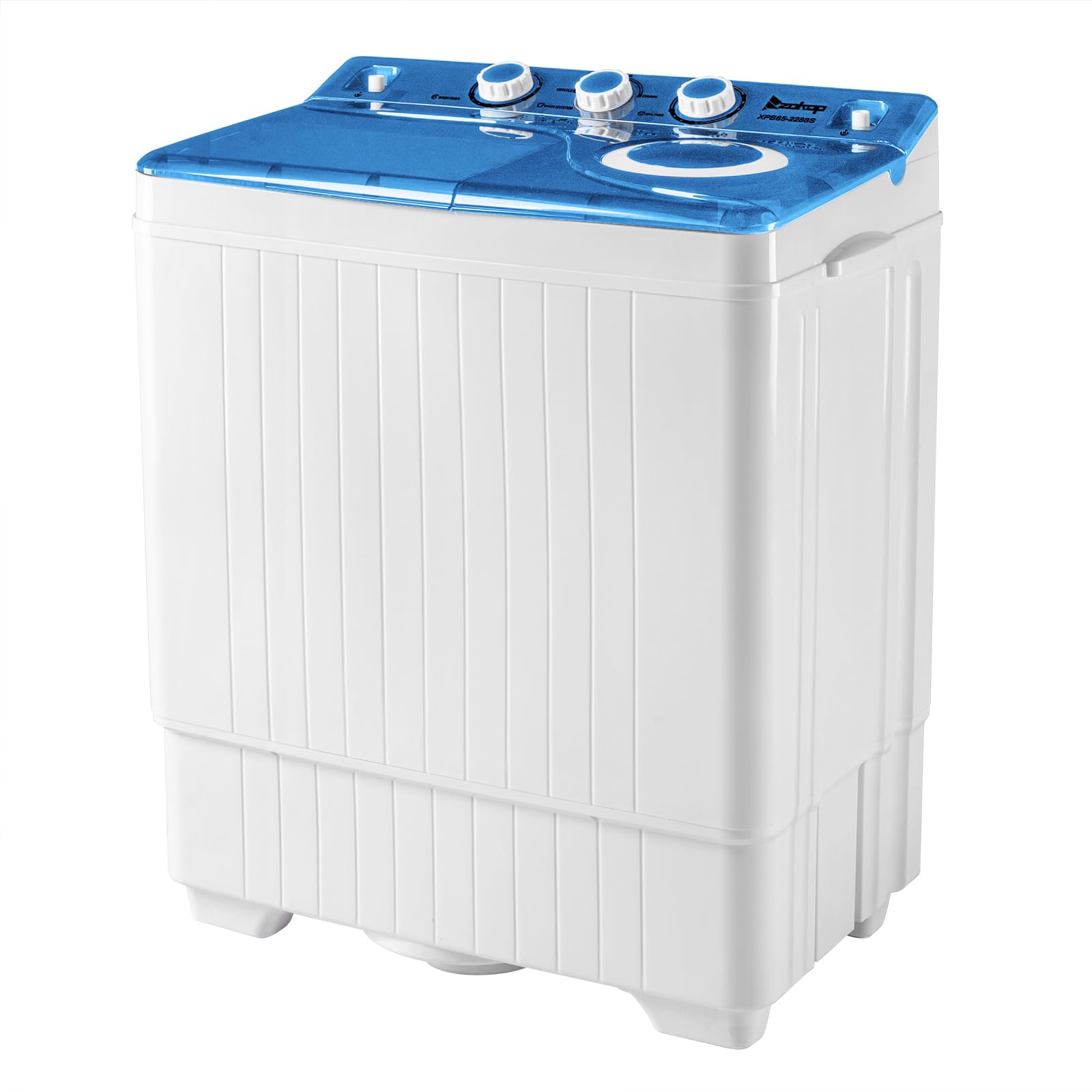 LEADZM 26LBS Portable Washing Machine - Compact Twin Tub Washer (18LBS) & Spinner (8LBS) with Drain Pump - Mini Laundry Combo for Small Spaces - Perfect for Dorms, Apartments, RVs & Camping (White & Blue) - Ideal for Travel, Tiny Homes & Off-Grid Living