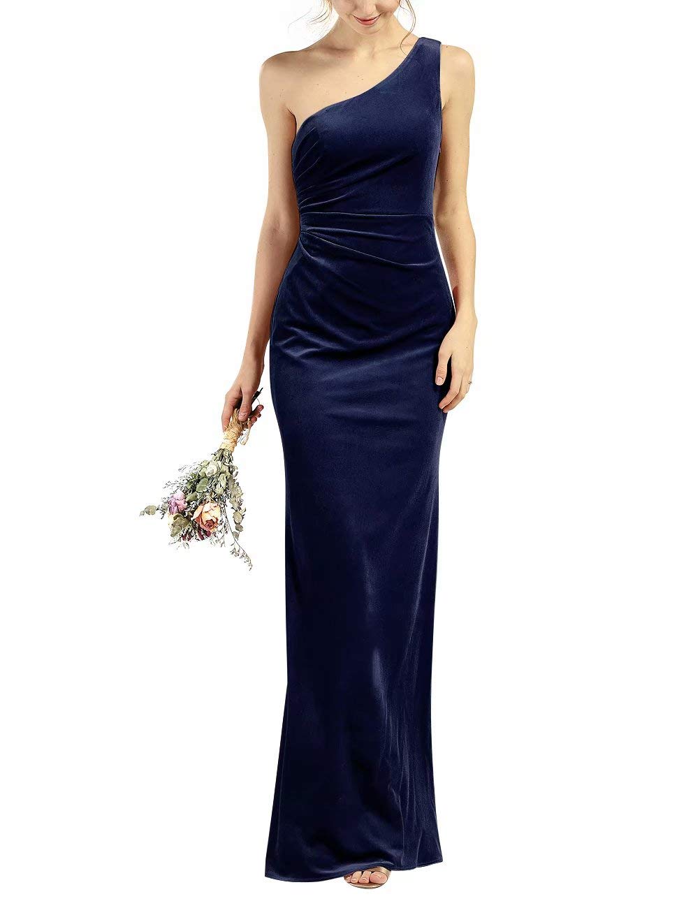 Elegant One Shoulder Long Velvet Bridesmaid Dresses for Women - Formal Evening Gowns for Weddings, Prom & Special Occasions