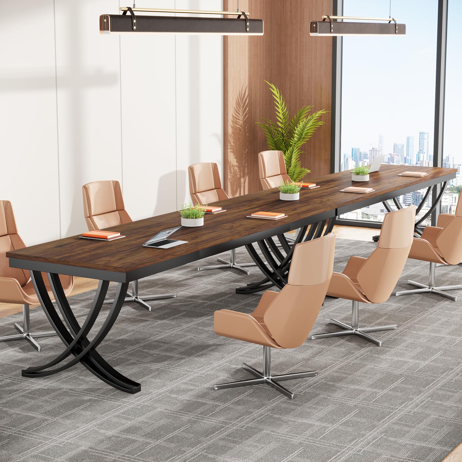 Tribesigns 6.5FT Conference Table for 6-8 People, 78 Inch Long Rectangular Office Meeting Table with Sturdy Metal Frame - Brown Boardroom Desk for Business, Conference Room & Seminar Use - Perfect for Team Meetings, Presentations & Collaborative Workspaces