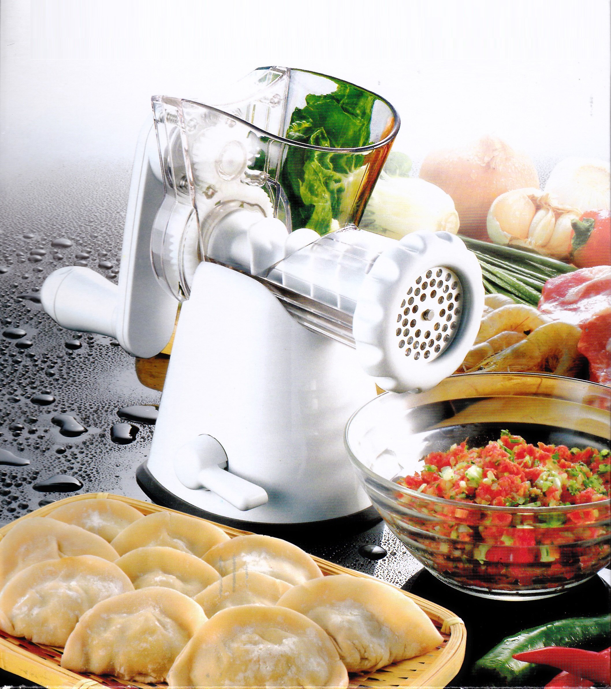 Premium Manual Meat Grinder & Vegetable Shredder - Heavy Duty Cookie & Biscuit Maker with Churros Attachments - White | Perfect for Home Cooking, Baking, and Meal Prep