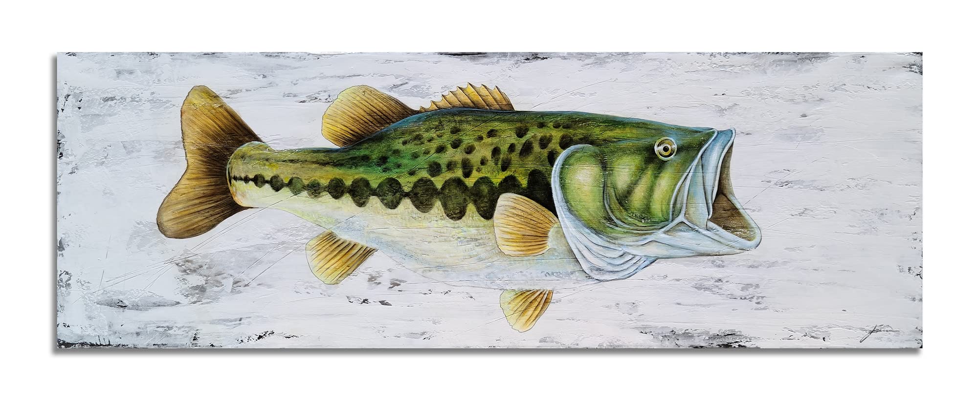 YHSKY ARTS Coastal Canvas Wall Art - Textured Large Mouth Fish Painting, Modern Abstract Marine Life Artwork for Living Room, Bedroom & Bathroom Decor | Beach House & Ocean Theme Home Decoration