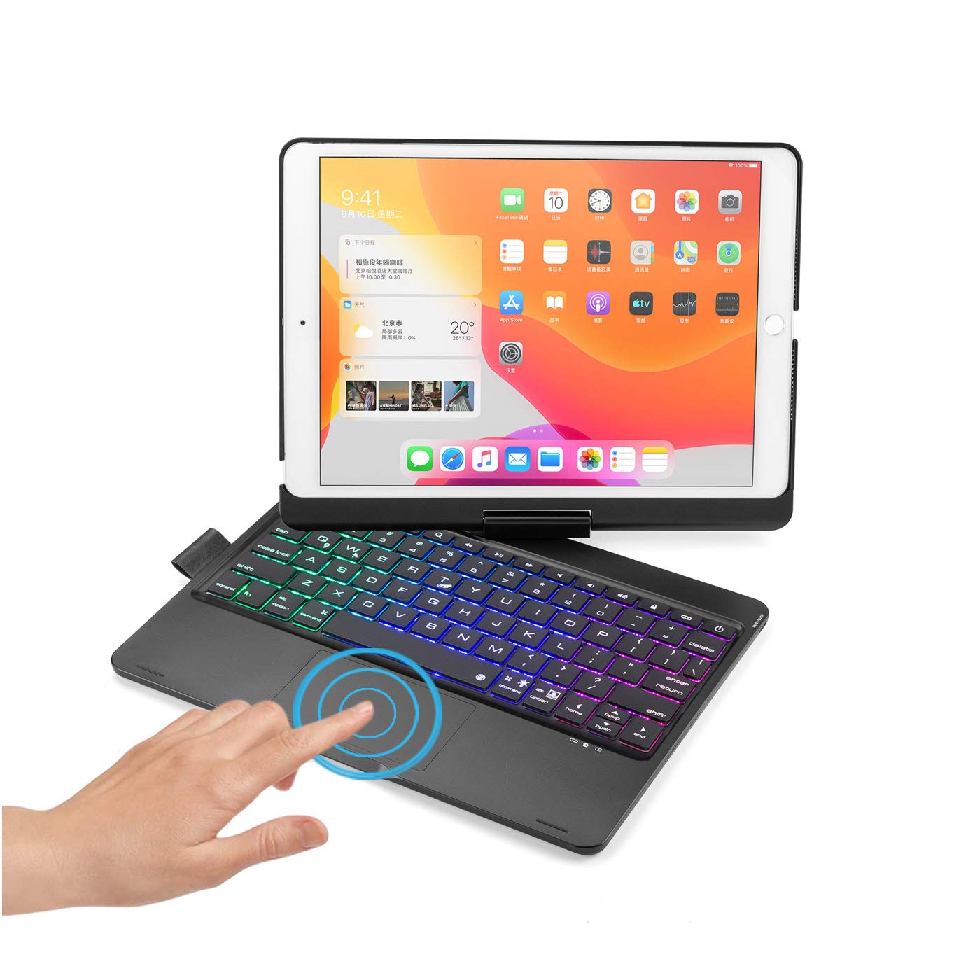 HENGHUI Bluetooth Keyboard Case for iPad 8/7/Air 3/Pro 10.5 - 360° Rotatable with Backlit Touchpad, Foldable Smart Cover for iPad 10.2 inch (Black) | Perfect for Work, Study & Travel
